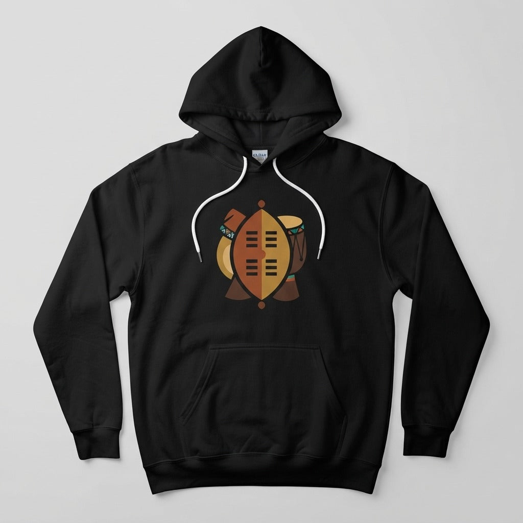 Ancestral Zulu Spirit — Sangoma's Healing Drumbeat Hoodie mockup