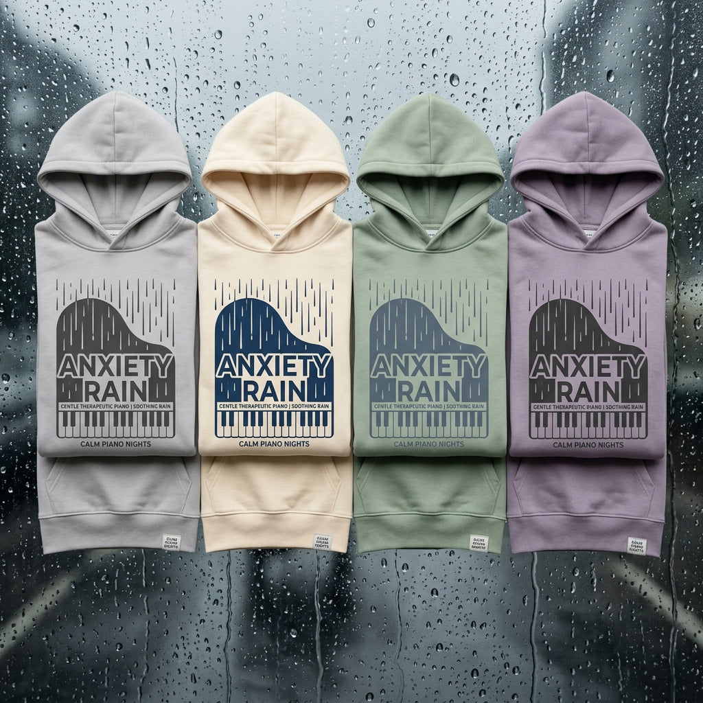 Calm Piano Nights — Anxiety Rain Hoodie mockup