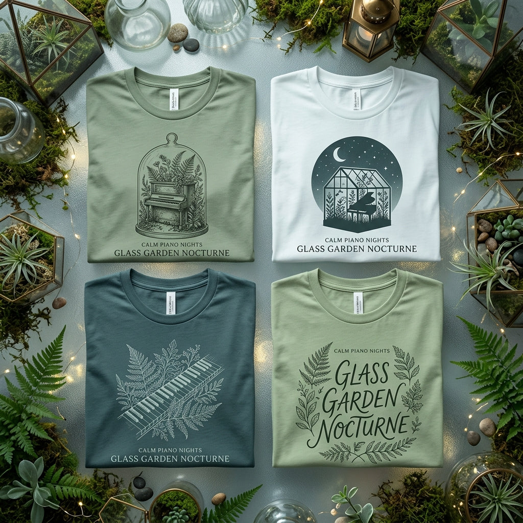 Calm Piano Nights — Glass Garden Nocturne Tee mockup
