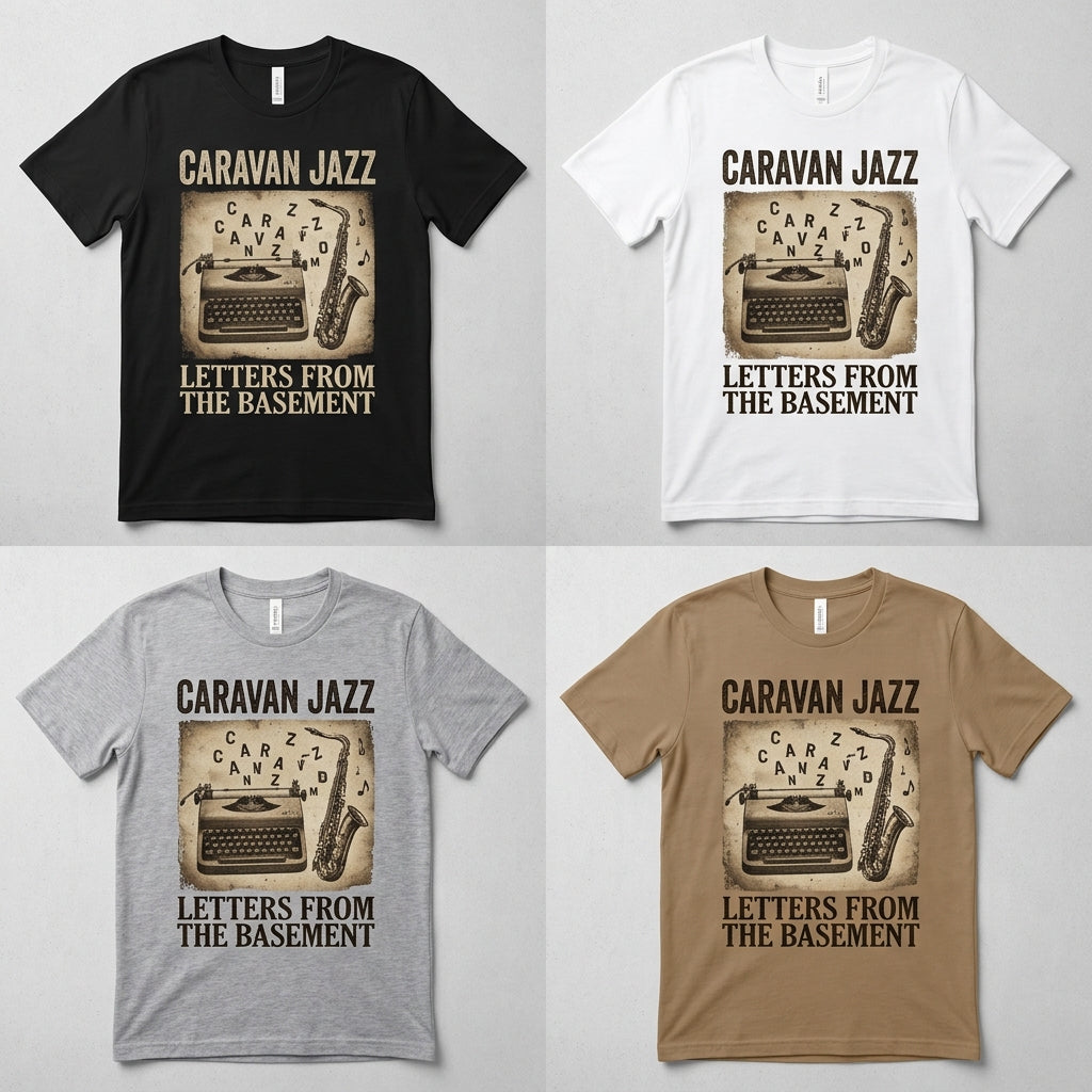 Caravan Jazz — Letters from the Basement Tee — design 3