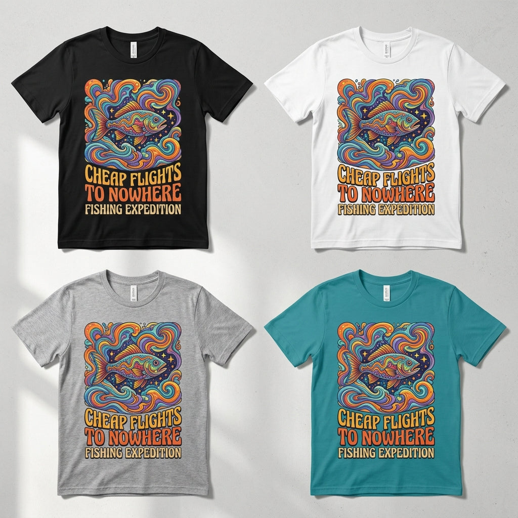 Cheap Flights to Nowhere — Fishing Expedition Tee — design 3