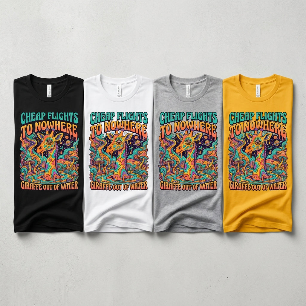 Cheap Flights to Nowhere — Giraffe Out Of Water Tee — design 3