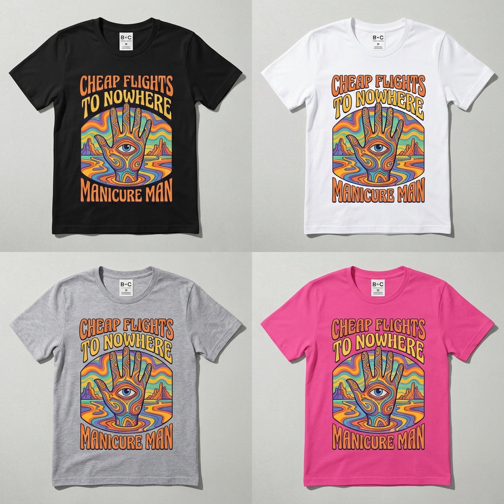 Cheap Flights to Nowhere — Manicure Man Tee — design 3