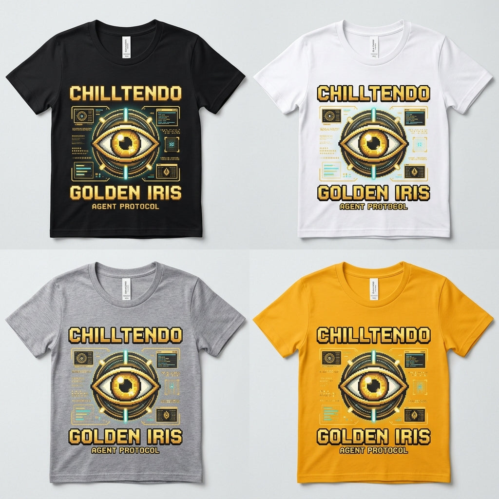 Chilltendo — Golden Iris: Agent Protocol Tee — design 3