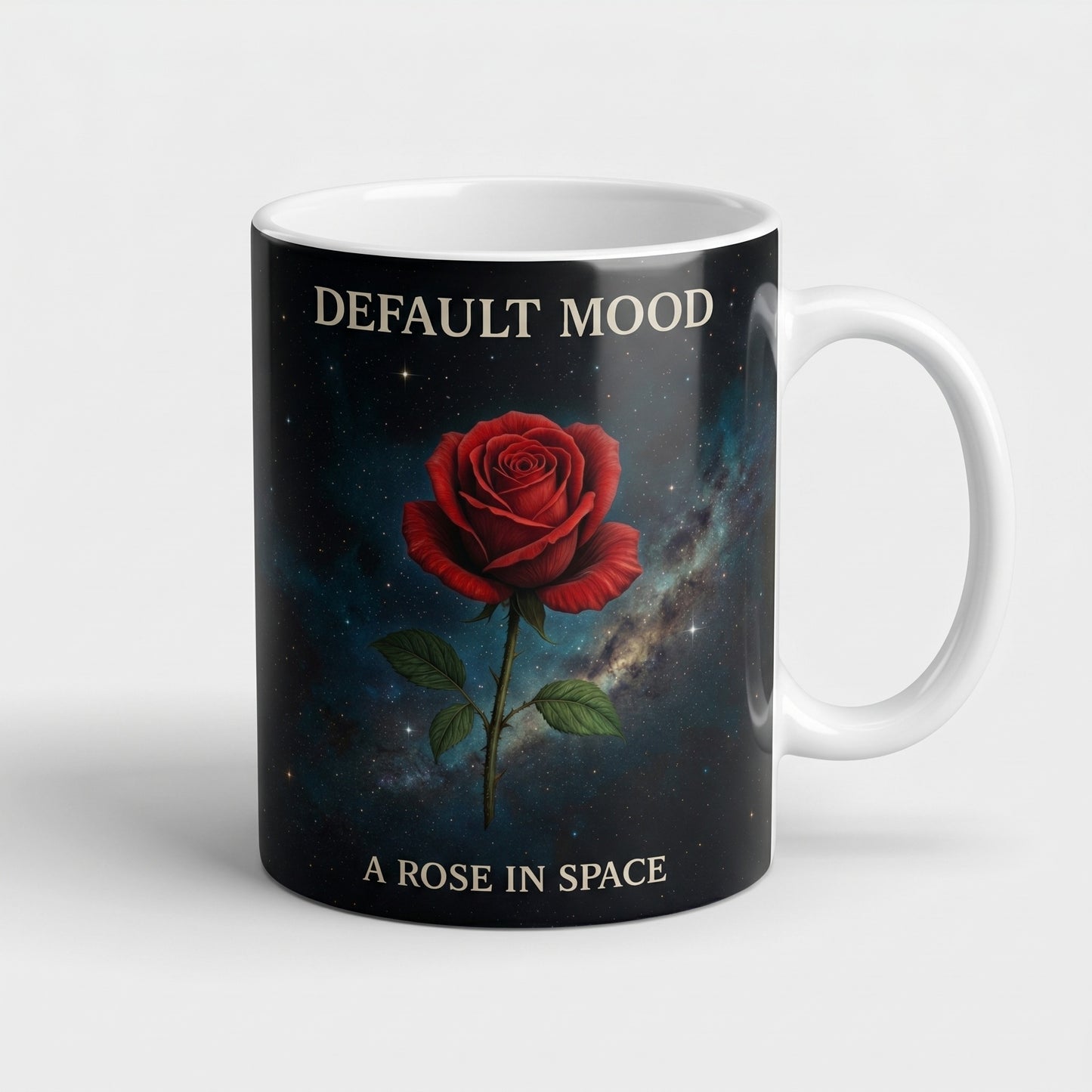 Default Mood — A Rose in Space Mug mockup