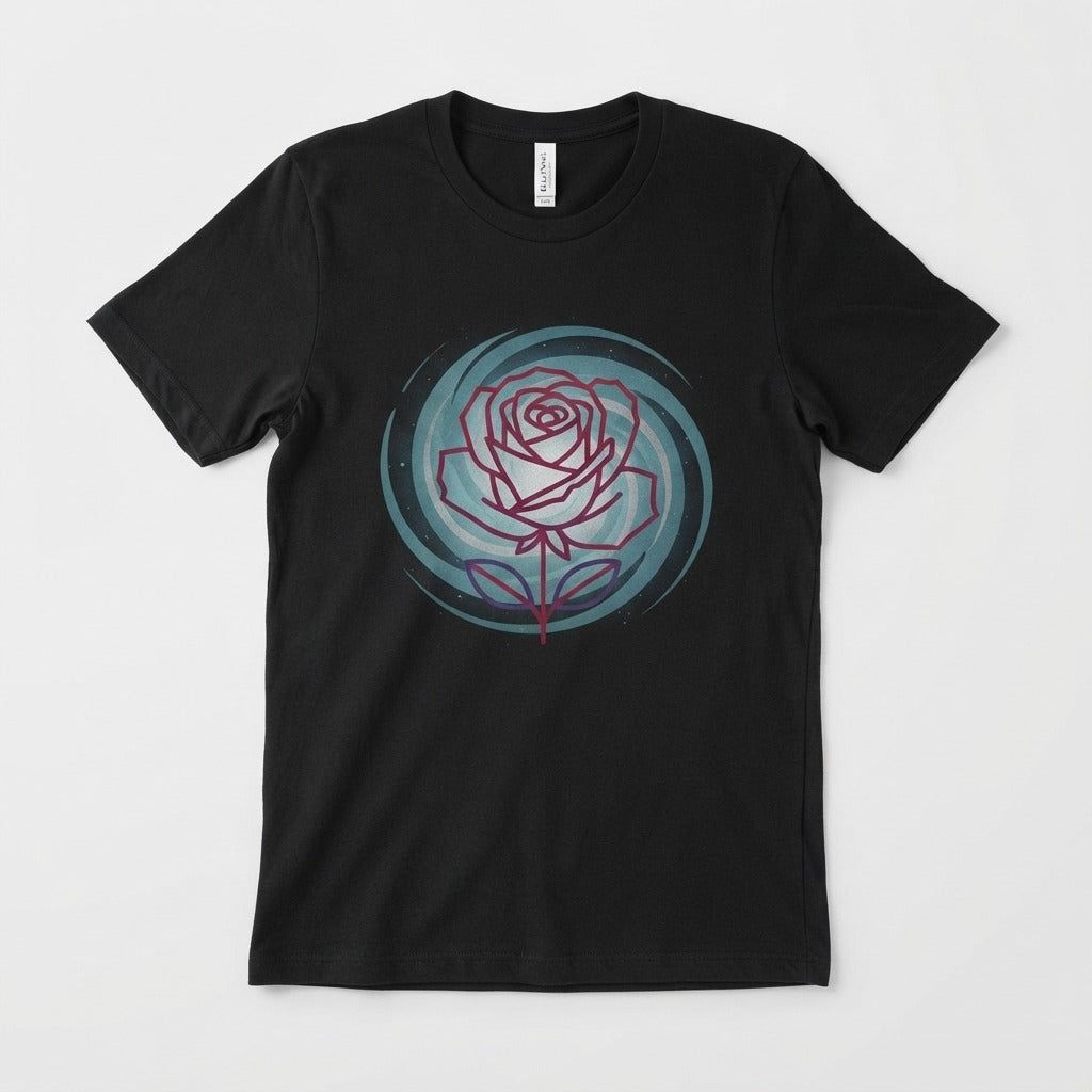 Default Mood — A Rose in Space Tee mockup