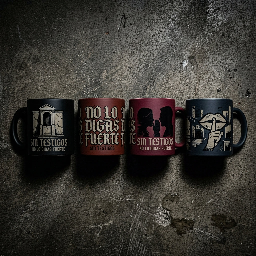 Sin Testigos — No Lo Digas Fuerte Mug mockup