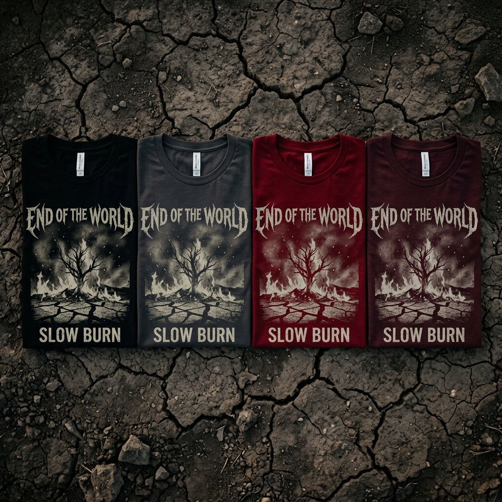 Slow Burn — End Of The World Tee mockup