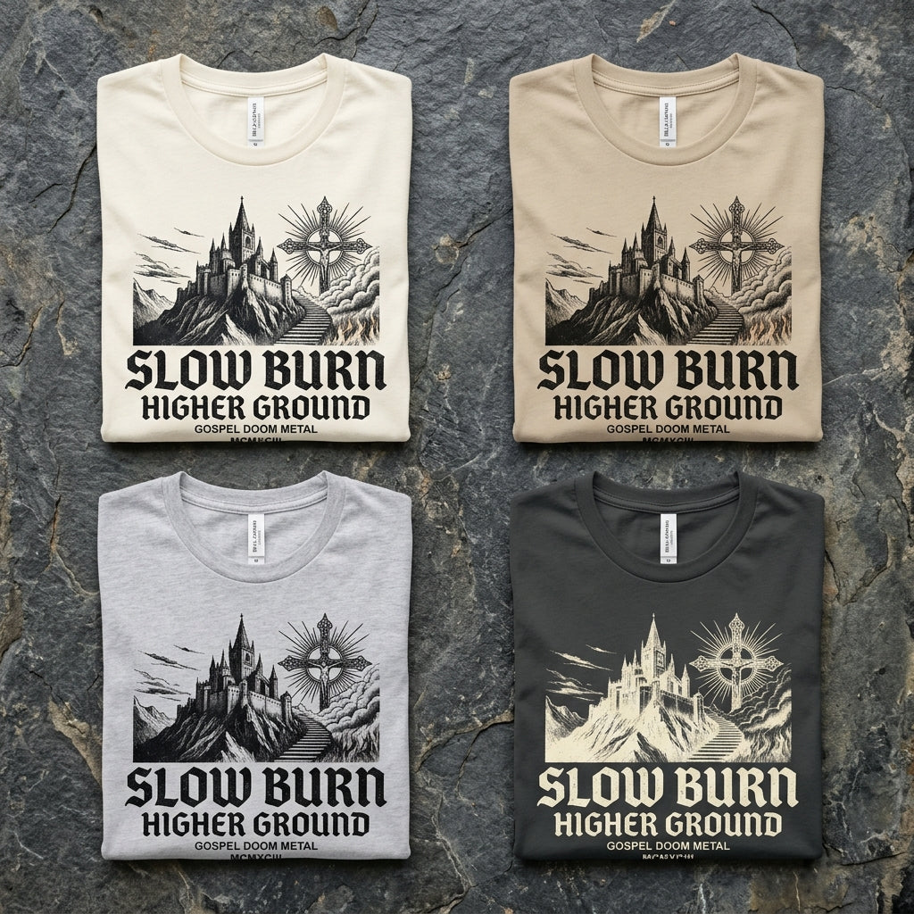 Slow Burn — Higher Ground Tee mockup