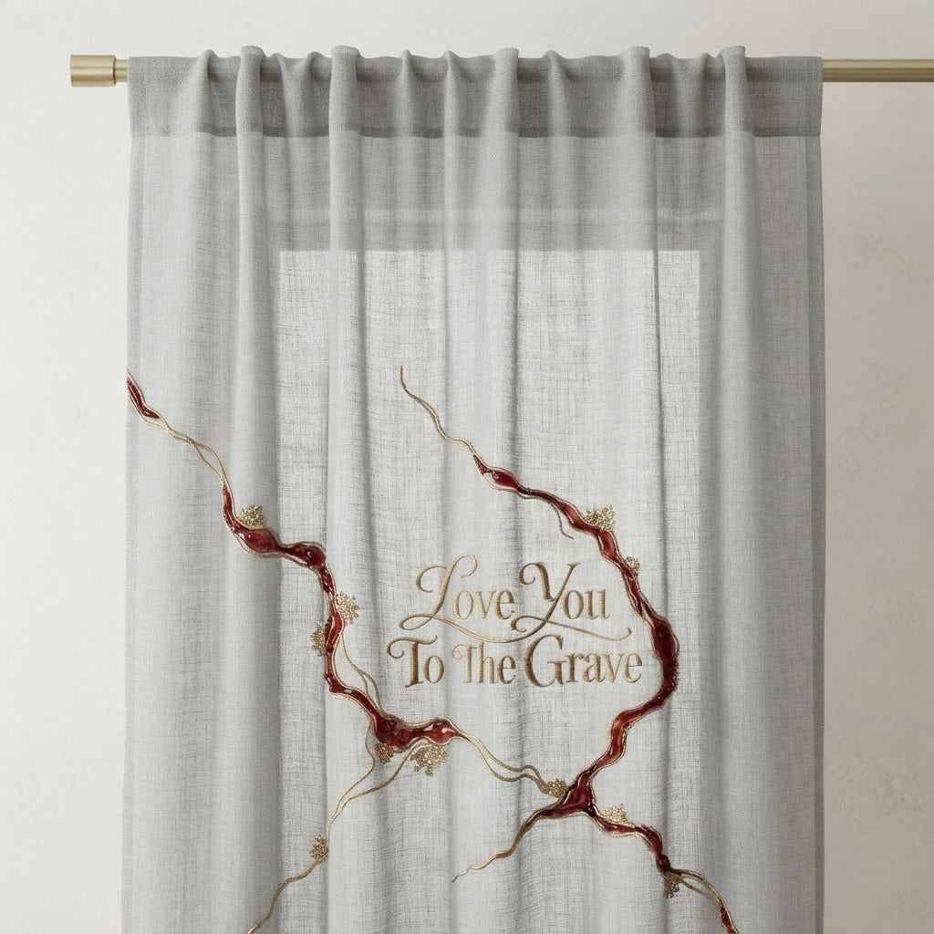 Cinema Letters — Love You To The Grave Sheer Window Curtain — product mockup