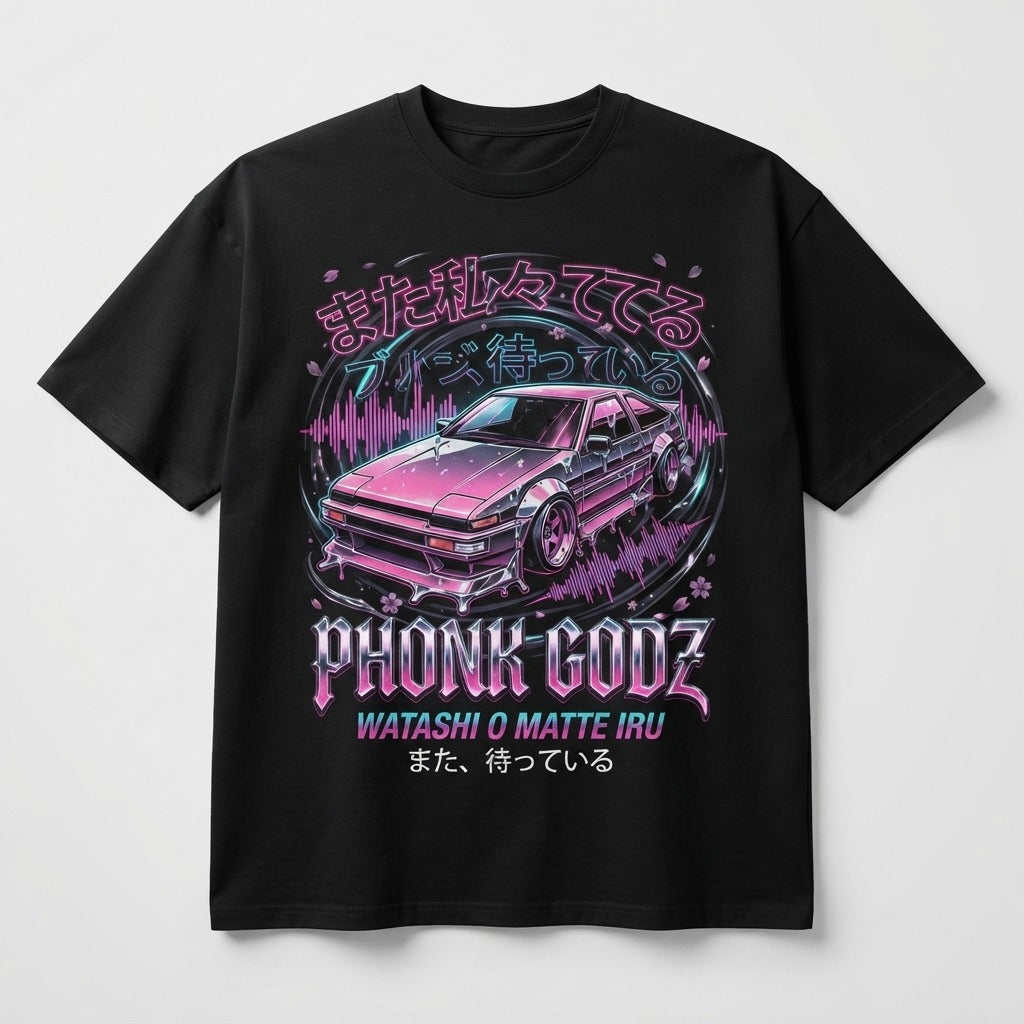 PHONK GODZ — WATASHI O MATTE IRU Unisex Oversized Boxy Tee — product mockup