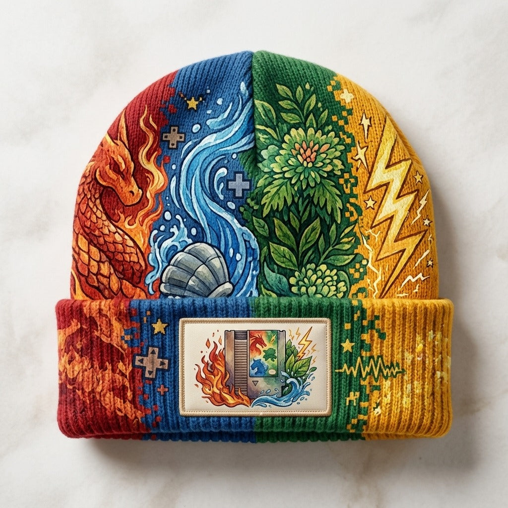 Chilltendo — Cartridge Origins: Red, Blue, Green & Yellow Cuff Beanie — product mockup