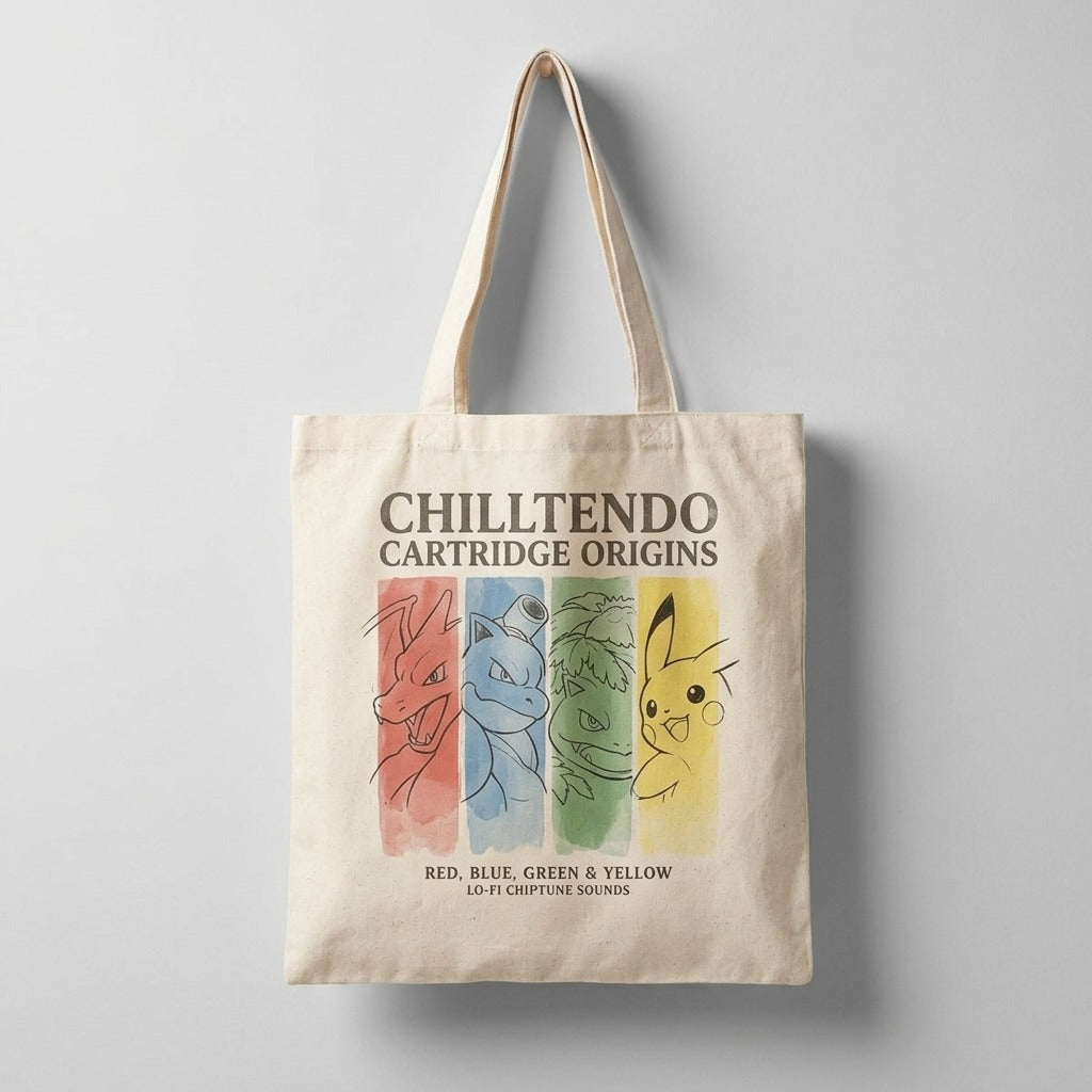 Chilltendo — Cartridge Origins: Red, Blue, Green & Yellow Tote — product mockup