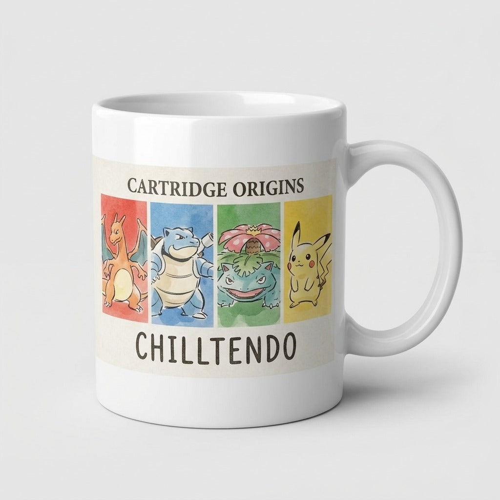 Chilltendo — Cartridge Origins: Red, Blue, Green & Yellow Mug — product mockup