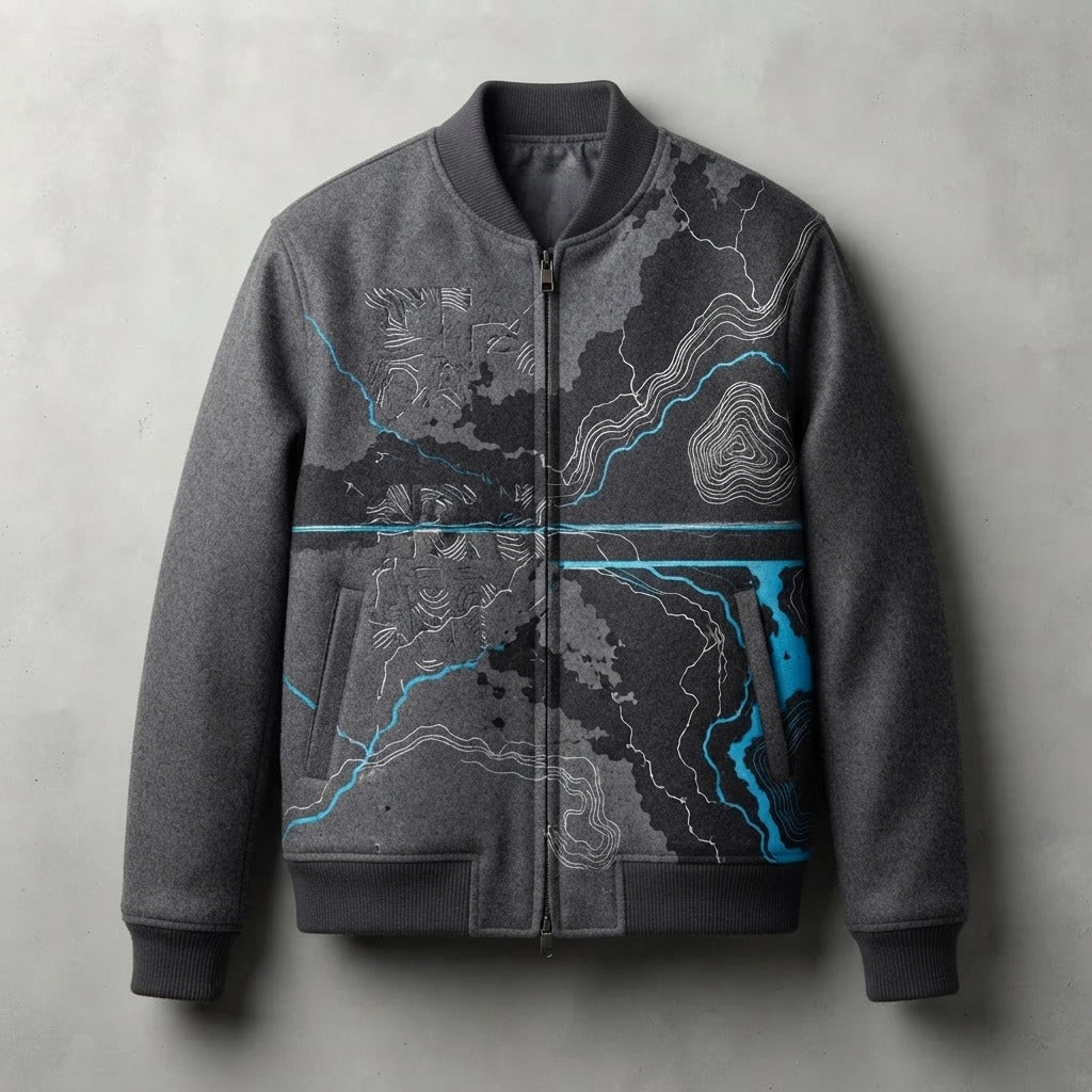 Nobody Answers — The Earth Just Lies Felt Bomber Jacket — product mockup