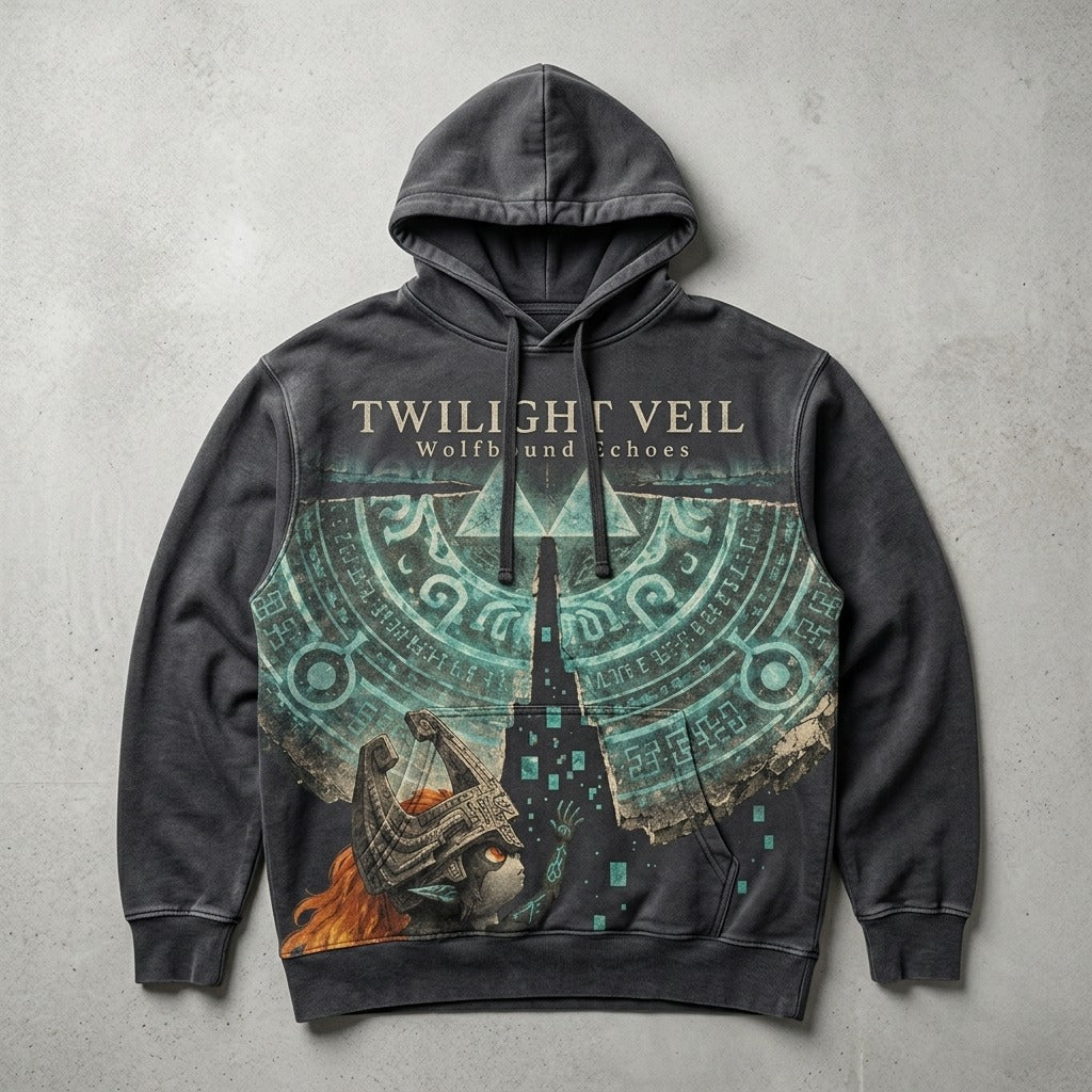 Chilltendo — Twilight Veil: Wolfbound Echoes Unisex Midweight French Terry Hooded Sweatshirt — product mockup