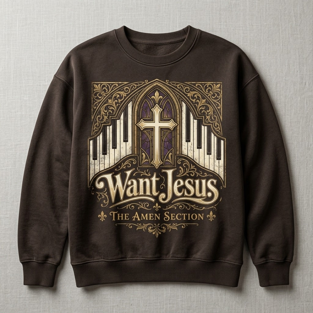 The Amen Section — Want Jesus Women's Relaxed 3-End Boxy Fleece Crewneck Sweatshirt — product mockup