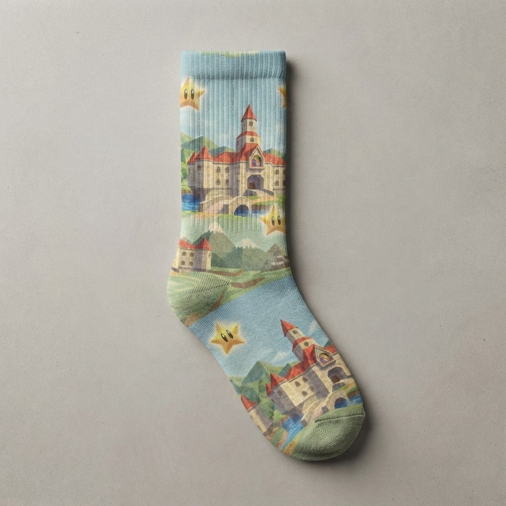 Chilltendo — Castle Reverie: Sixty-Four Dreams Unisex Padded Crew Socks (DTG) — product mockup