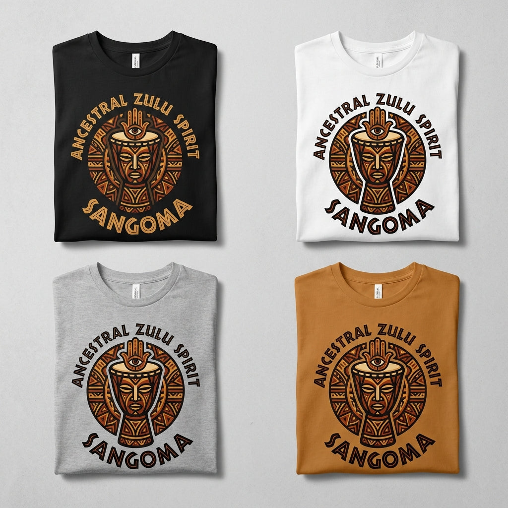 Ancestral Zulu Spirit — Sangoma's Healing Drumbeat Tee — design 3