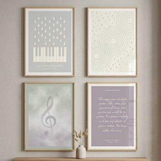 Calm Piano Nights — Anxiety Rain Poster — design 1