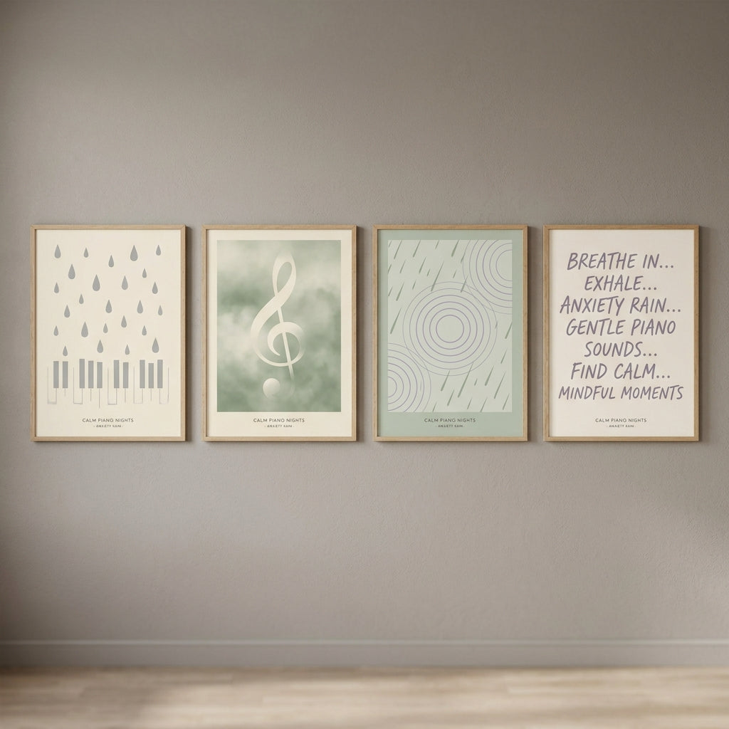 Calm Piano Nights — Anxiety Rain Poster — design 2