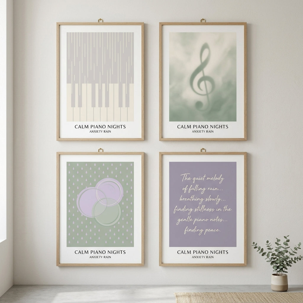 Calm Piano Nights — Anxiety Rain Poster — design 3