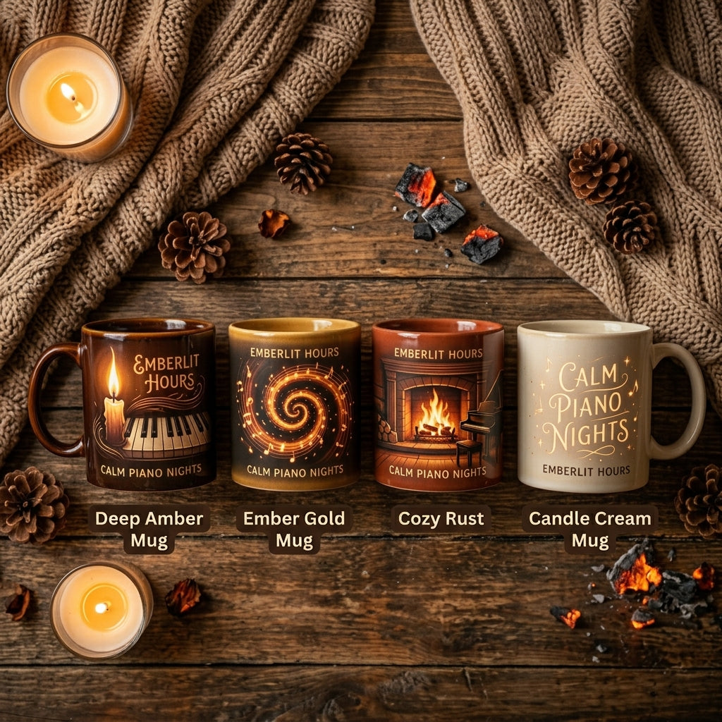 Calm Piano Nights — Emberlit Hours Mug — design 3