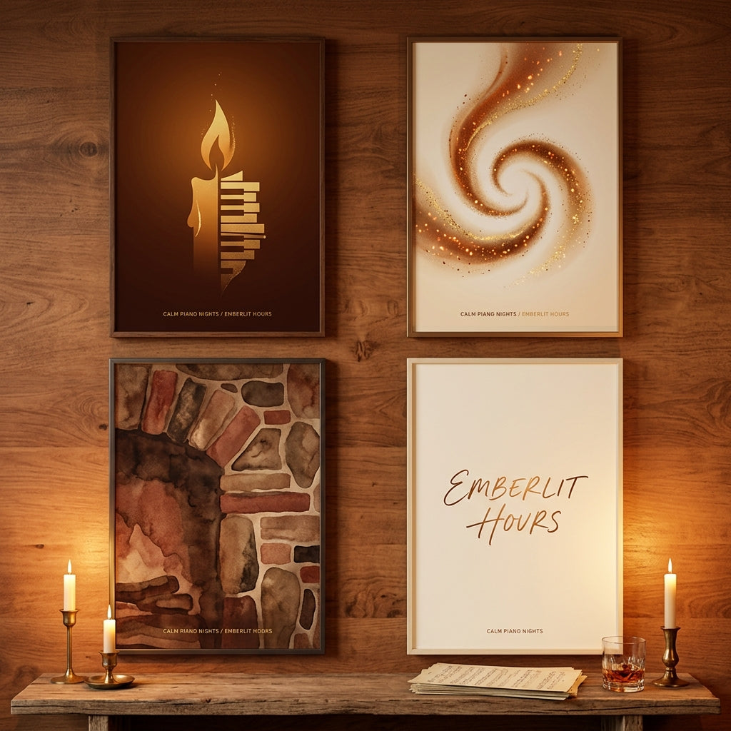 Calm Piano Nights — Emberlit Hours Poster — design 3
