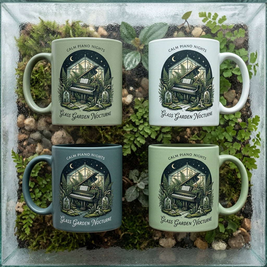 Calm Piano Nights — Glass Garden Nocturne Mug — design 3