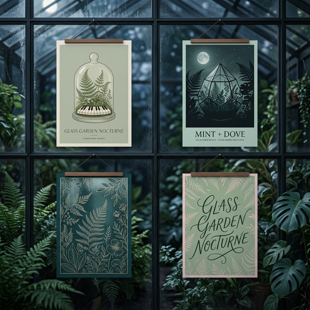 Calm Piano Nights — Glass Garden Nocturne Poster — design 3