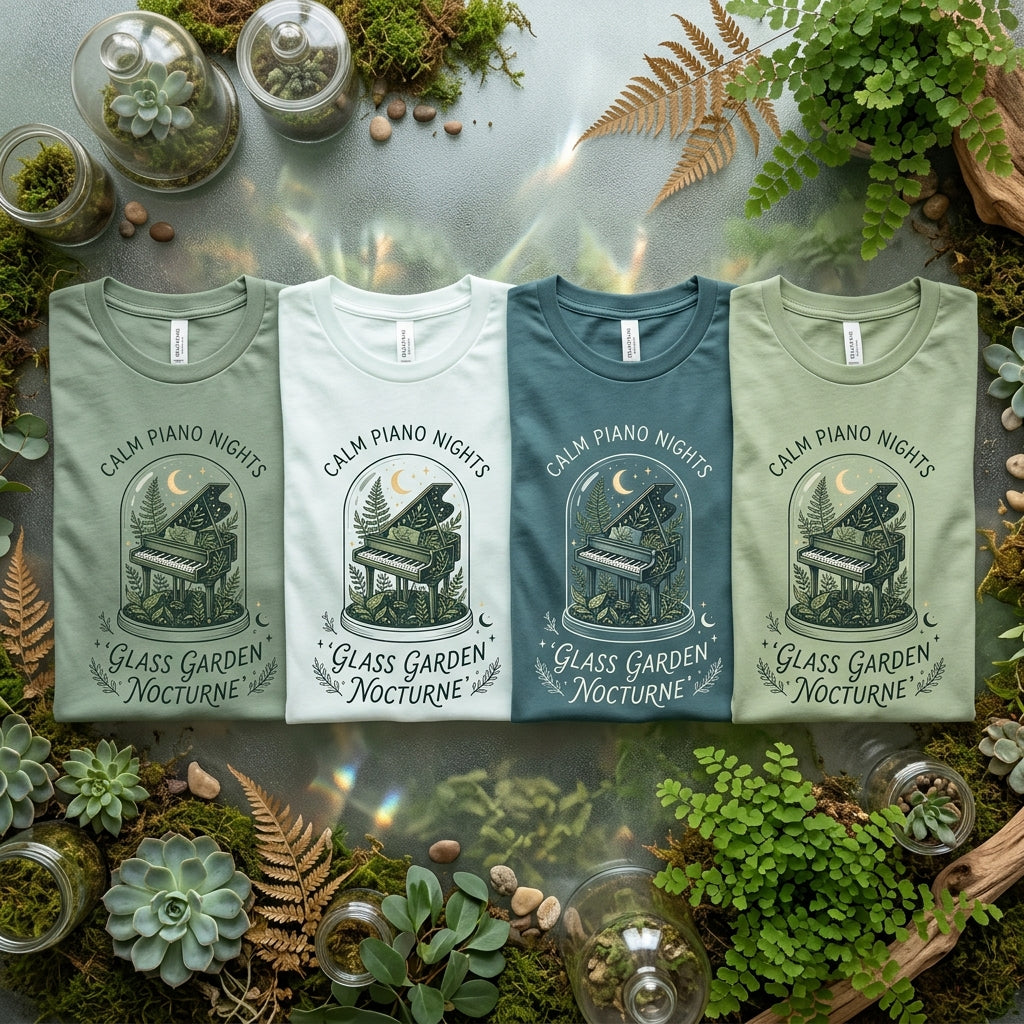 Calm Piano Nights — Glass Garden Nocturne Tee — design 3