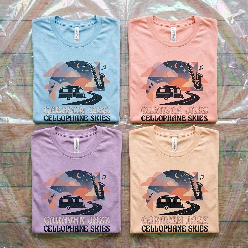 Caravan Jazz — Cellophane Skies Tee mockup