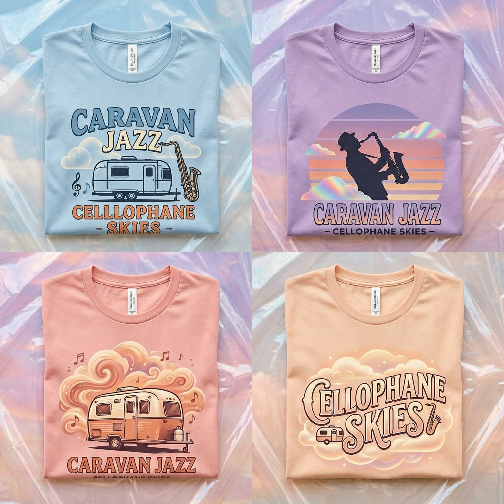 Caravan Jazz — Cellophane Skies Tee — design 3