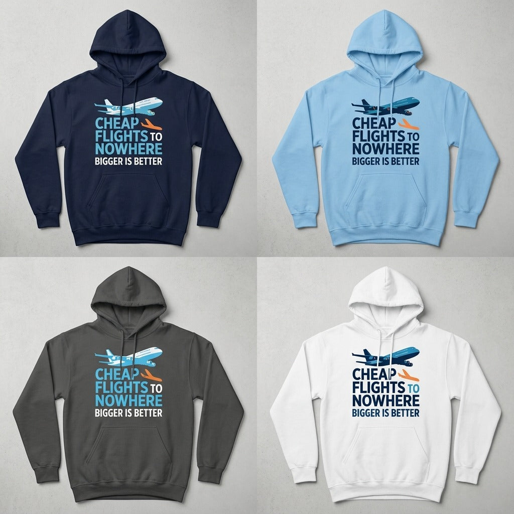 Cheap Flights to Nowhere — Bigger Is Better Hoodie — design 1