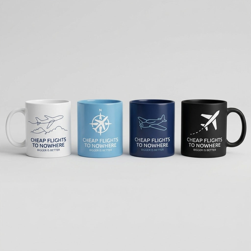 Cheap Flights to Nowhere — Bigger Is Better Mug — design 1