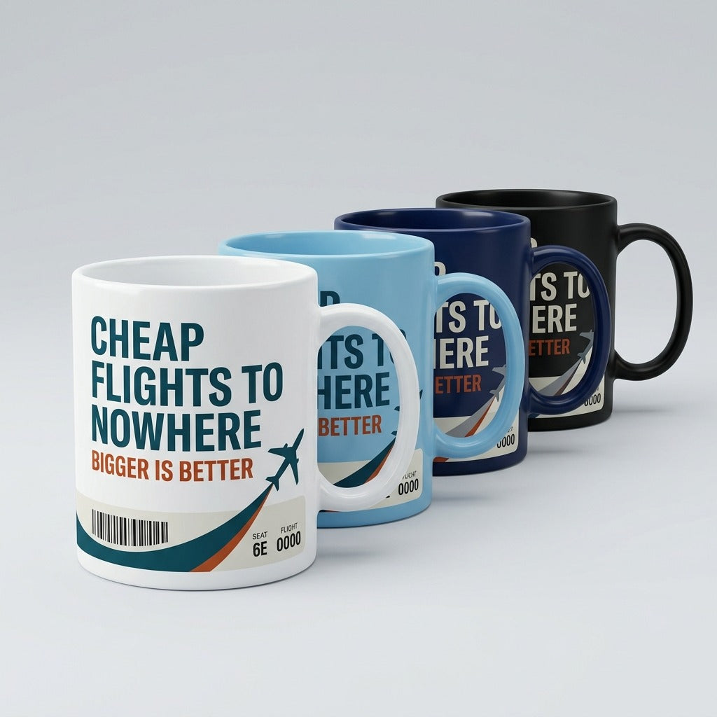 Cheap Flights to Nowhere — Bigger Is Better Mug — design 2