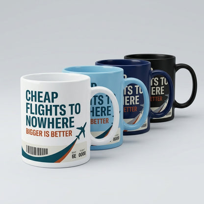 Cheap Flights to Nowhere — Bigger Is Better Mug — design 2