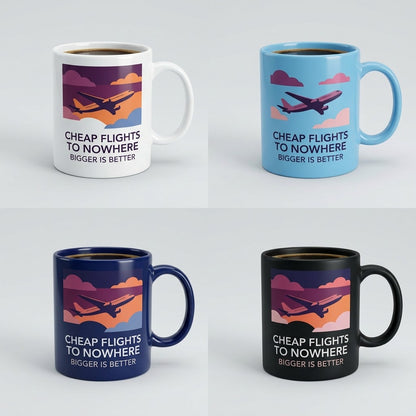 Cheap Flights to Nowhere — Bigger Is Better Mug — design 3