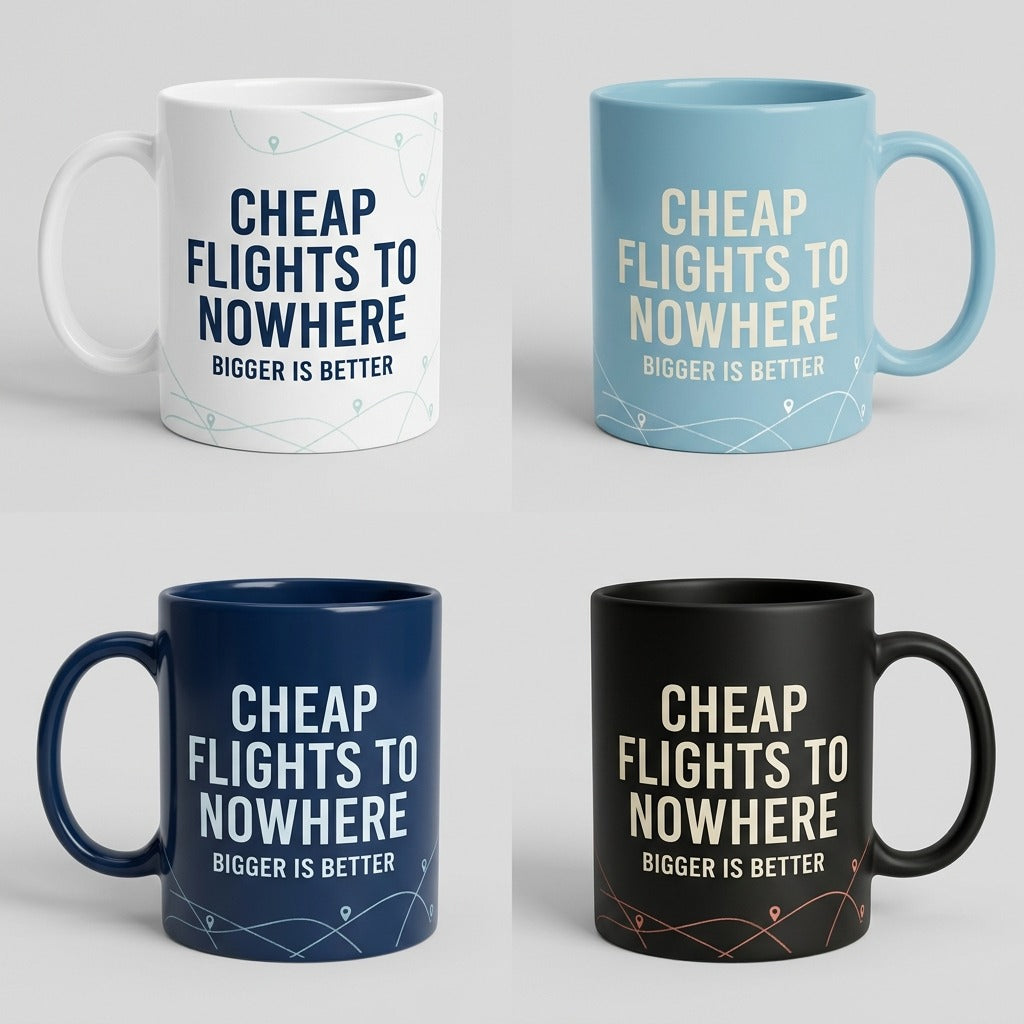 Cheap Flights to Nowhere — Bigger Is Better Mug — design 4