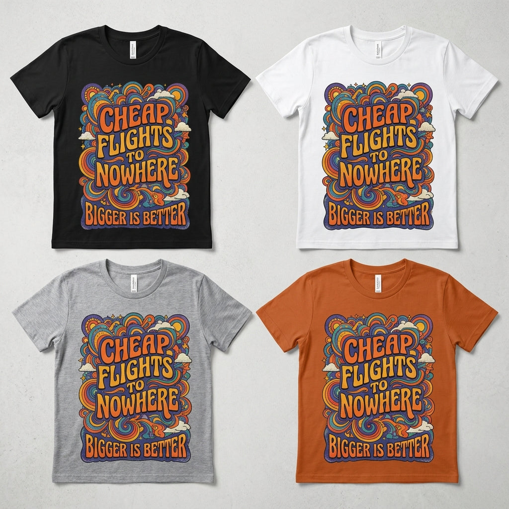 Cheap Flights to Nowhere — Bigger Is Better Tee — design 1