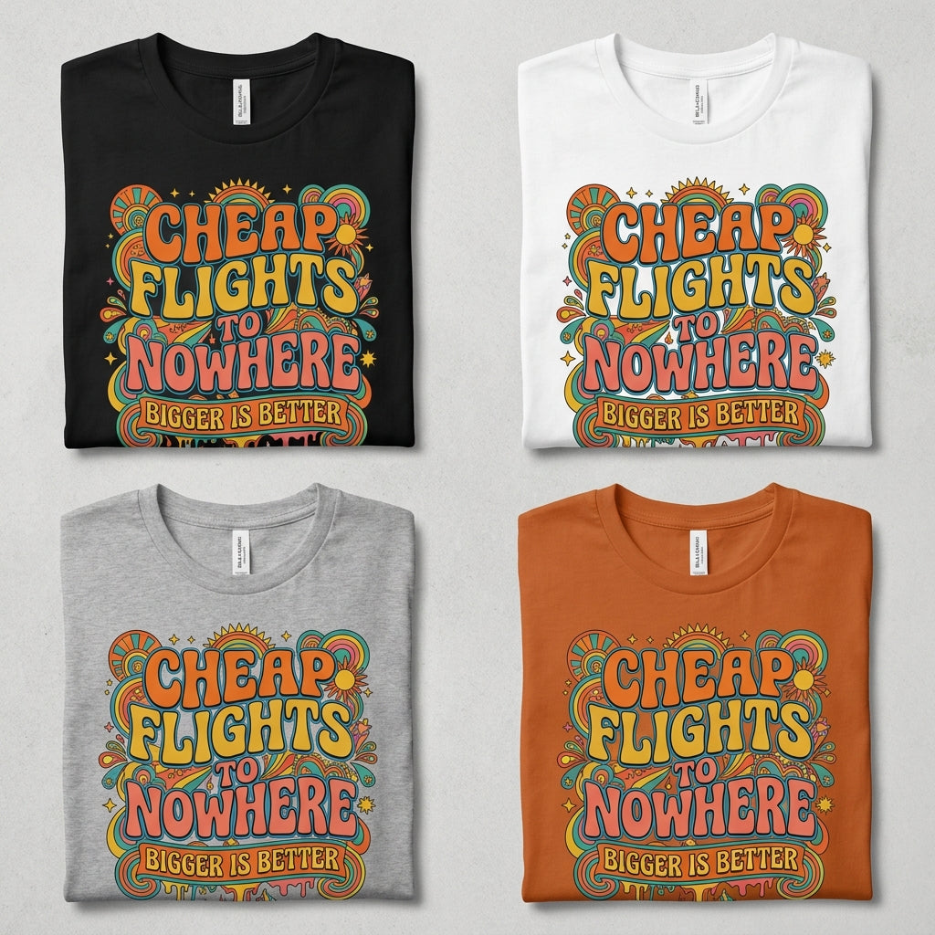 Cheap Flights to Nowhere — Bigger Is Better Tee — design 2