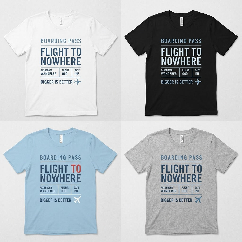 Cheap Flights to Nowhere — Bigger Is Better Tee — design 2
