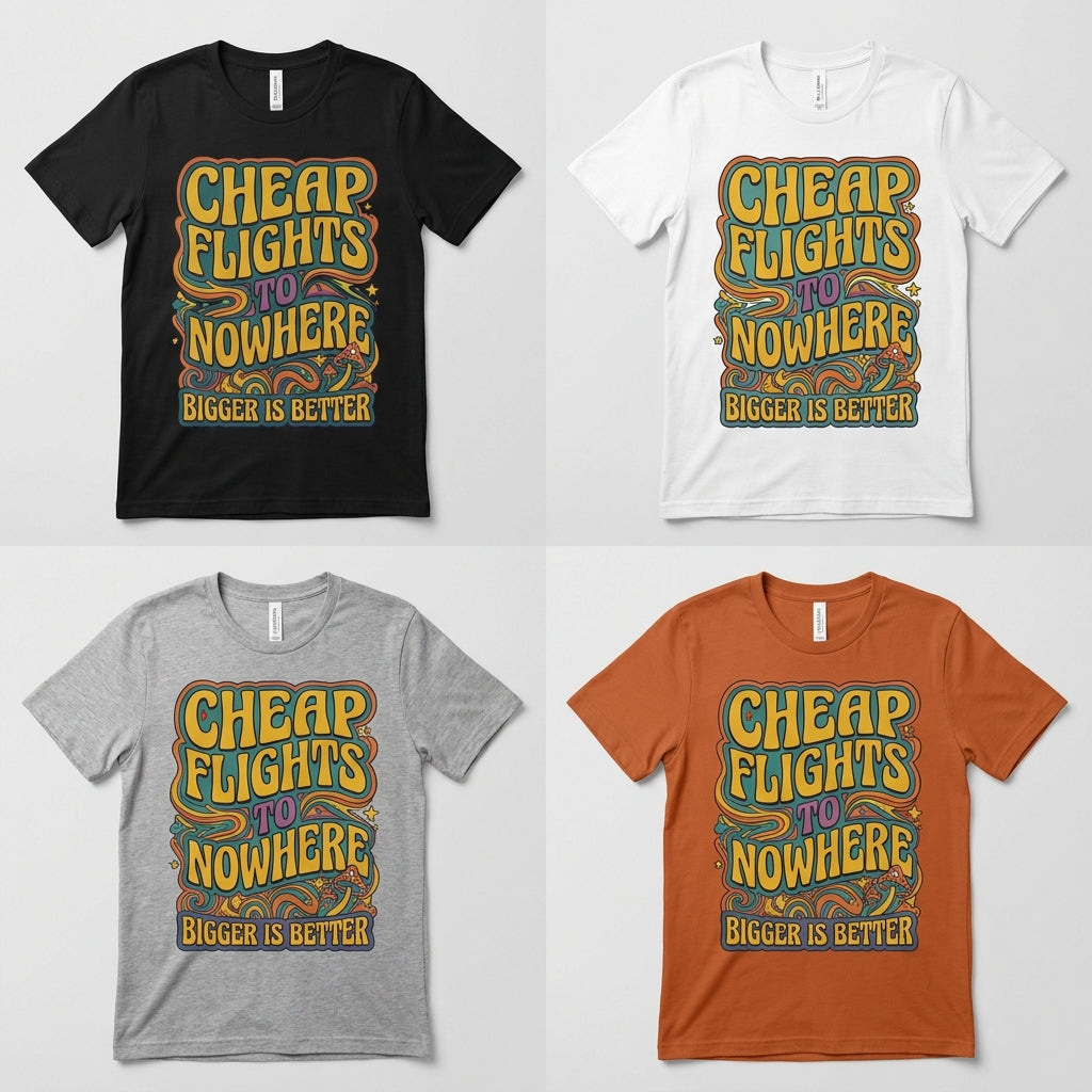 Cheap Flights to Nowhere — Bigger Is Better Tee — design 3