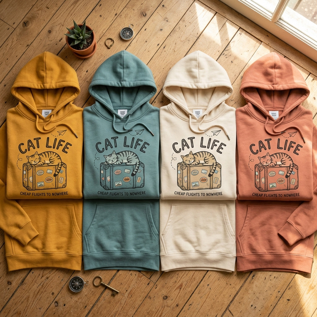 Cheap Flights to Nowhere — Cat Life Hoodie — design 2