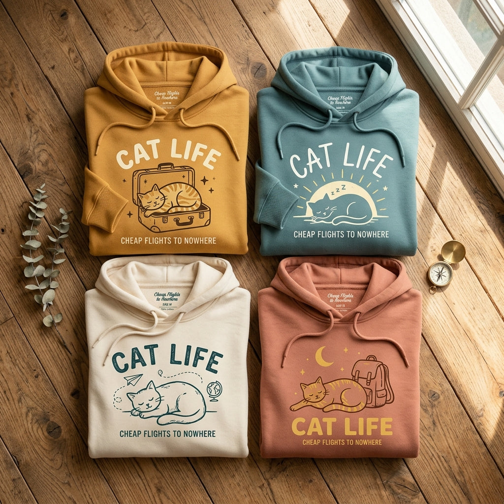 Cheap Flights to Nowhere — Cat Life Hoodie — design 3