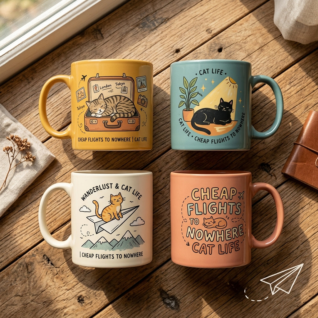 Cheap Flights to Nowhere — Cat Life Mug — design 2
