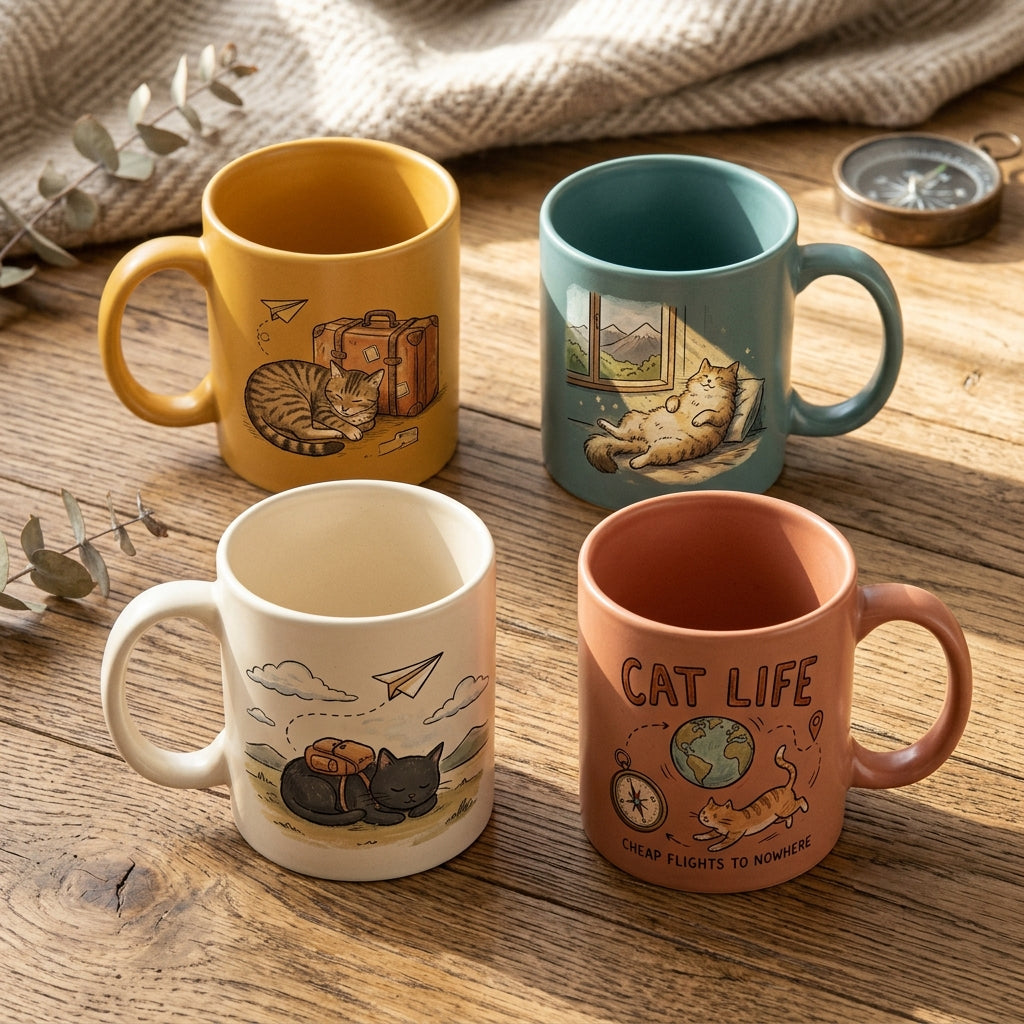 Cheap Flights to Nowhere — Cat Life Mug — design 3