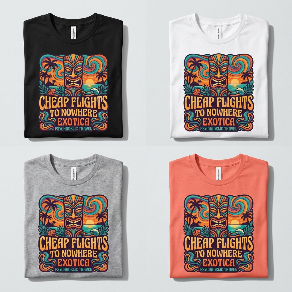 Cheap Flights to Nowhere — Exotica Tee — design 1