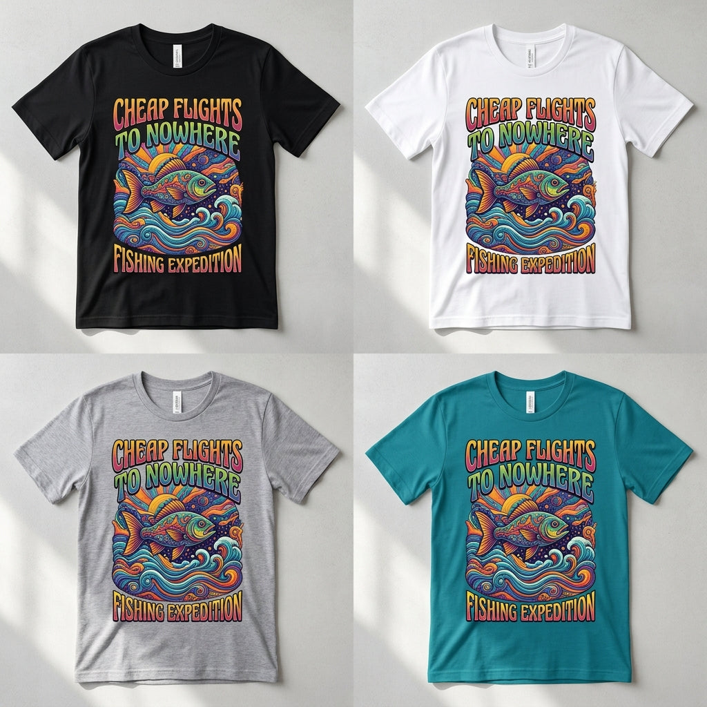 Cheap Flights to Nowhere — Fishing Expedition Tee — design 2