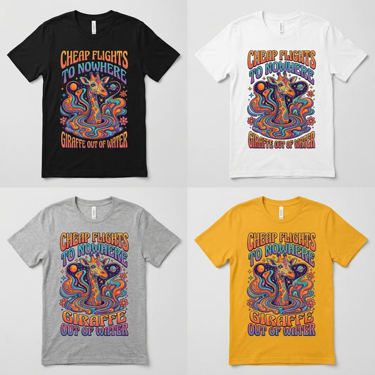 Cheap Flights to Nowhere — Giraffe Out Of Water Tee — design 1